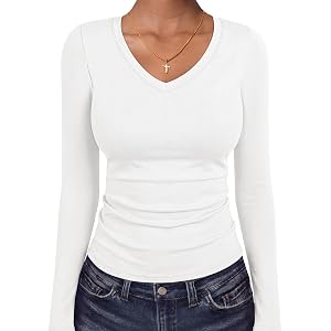 ANRABESS Womens Long Sleeve Shirts Thermal V Neck Tops | Soft Stretchy Undershirt,Underscrubs Base Layer,Slim Fit Tee, Basic