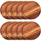 Rtteri 10 Pieces Acacia Round Wood Plates 12 x 0.6 Inch Dinner Plates Wooden Charger Platter Bulk Easy Cleaning Lightweight Serving Tray for Dishes Snack Dessert