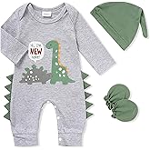 GRNSHTS Newborn Baby Boy Romper Coming Home Outfits Letter Print Bodysuit Jumpsuit+Hat+Gloves 3PCS Clothes Set