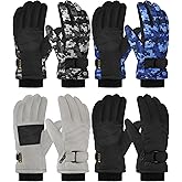 Wenouy 2 Pairs Kids Winter Snow Gloves Waterproof Windproof Warm Fleece Boys Girls Ski Gloves Outdoor Cold Weather