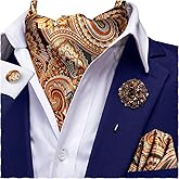 Hi-Tie Ascot Ties for Men Silk Cravat Handkerchief Cufflinks Lapel Pin Scarf Tie Sets Wedding Party Formal