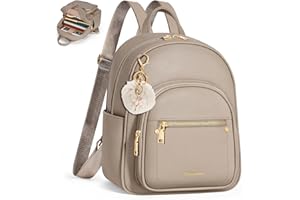 RAINSMORE Mini Backpacks Purse Women Waterproof PU Leather Small Backpack with Cute Pom Backpack Purses for Daily Outdoor