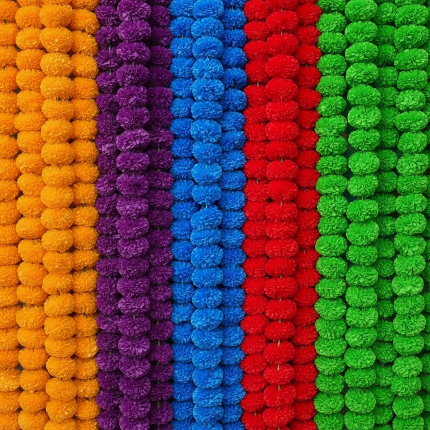 Photo 1 of Giegxin 15 Pack Marigold Garland for Decoration 5 ft Long Strands Faux Artificial Marigold Flowers Diwali Indian Wedding Party Mantle Decor for Día De Muertos Pooja Religious Pongal (5 Colors)
