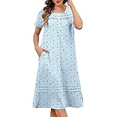 GCWBOTTO 100% Cotton Nightgowns for Women Soft Button Pleated House Dress Long Moomoo Nightgown with Pockets