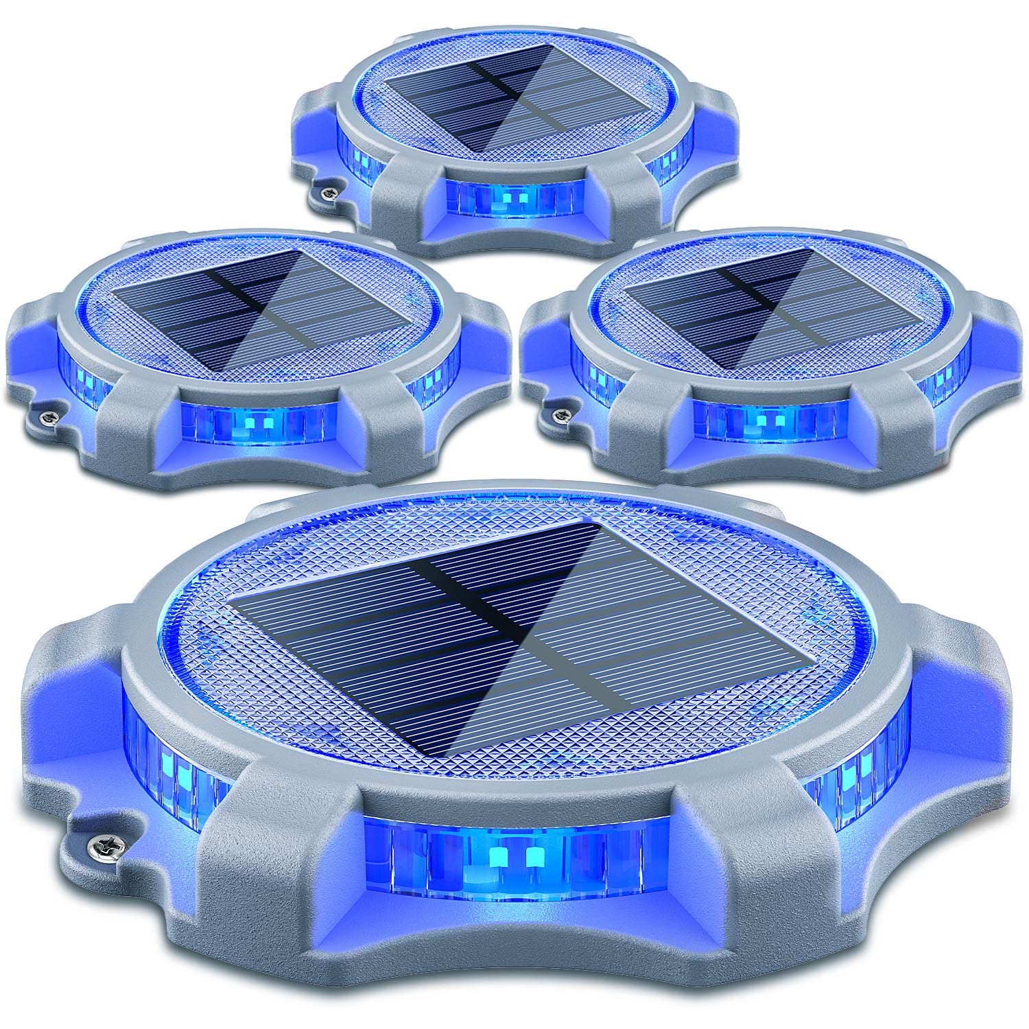 Siedinlar Solar Deck Lights, 4 Pack Blue & Red Light, Solar Powered Outdoor Garden Pathway Lights