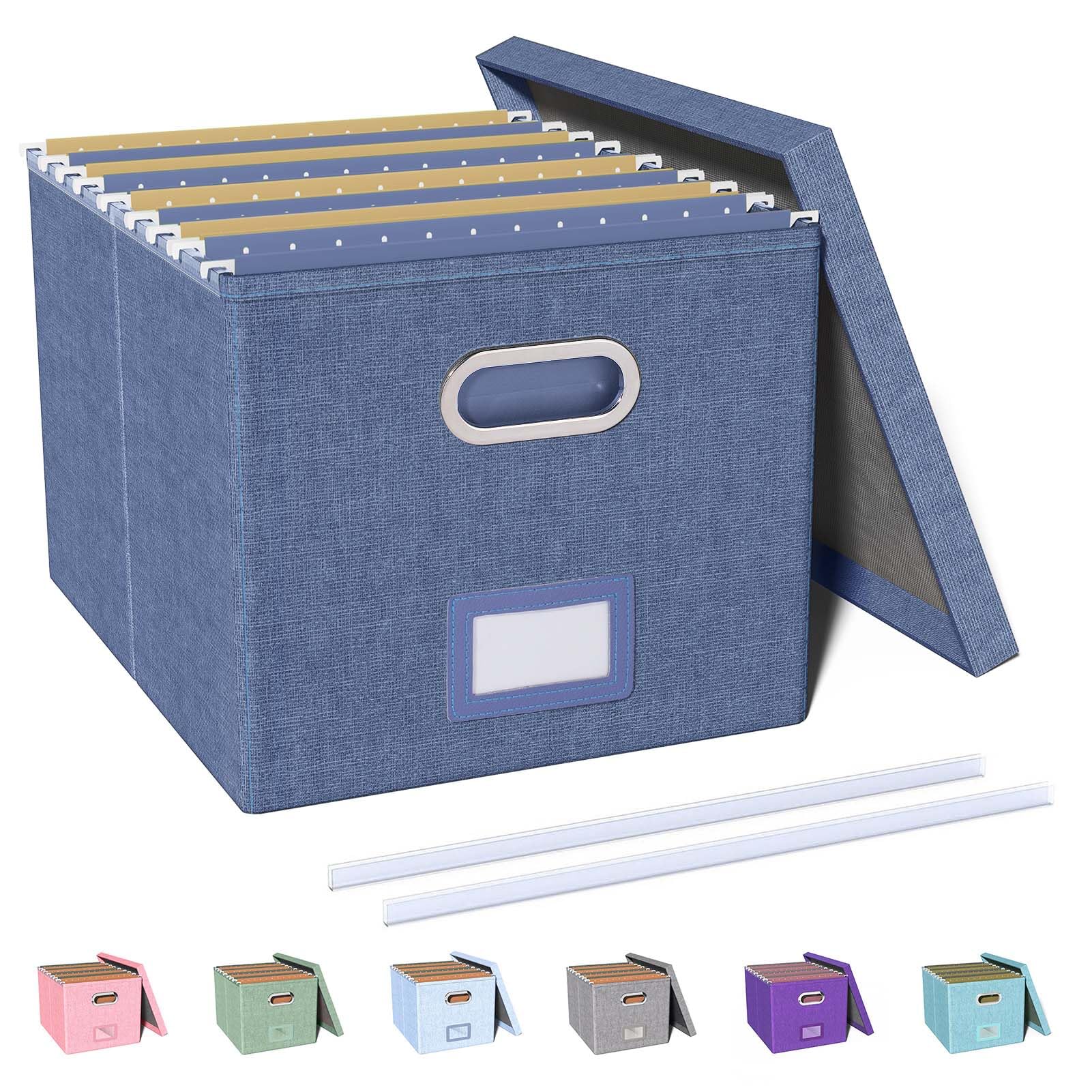 Photo 1 of Oterri File Organizer with Lid, File Box, File Cabinet for Letter File Folder Storage, Hanging File Organizer for Office/Decor/Home,Document Organizer, 1 Pack,Blue-Box Only
