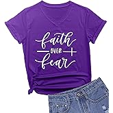 MIMOORN Womens V Neck Faith Over Fear T-Shirt Cute Summer Casual Short Sleeve Tees Tops
