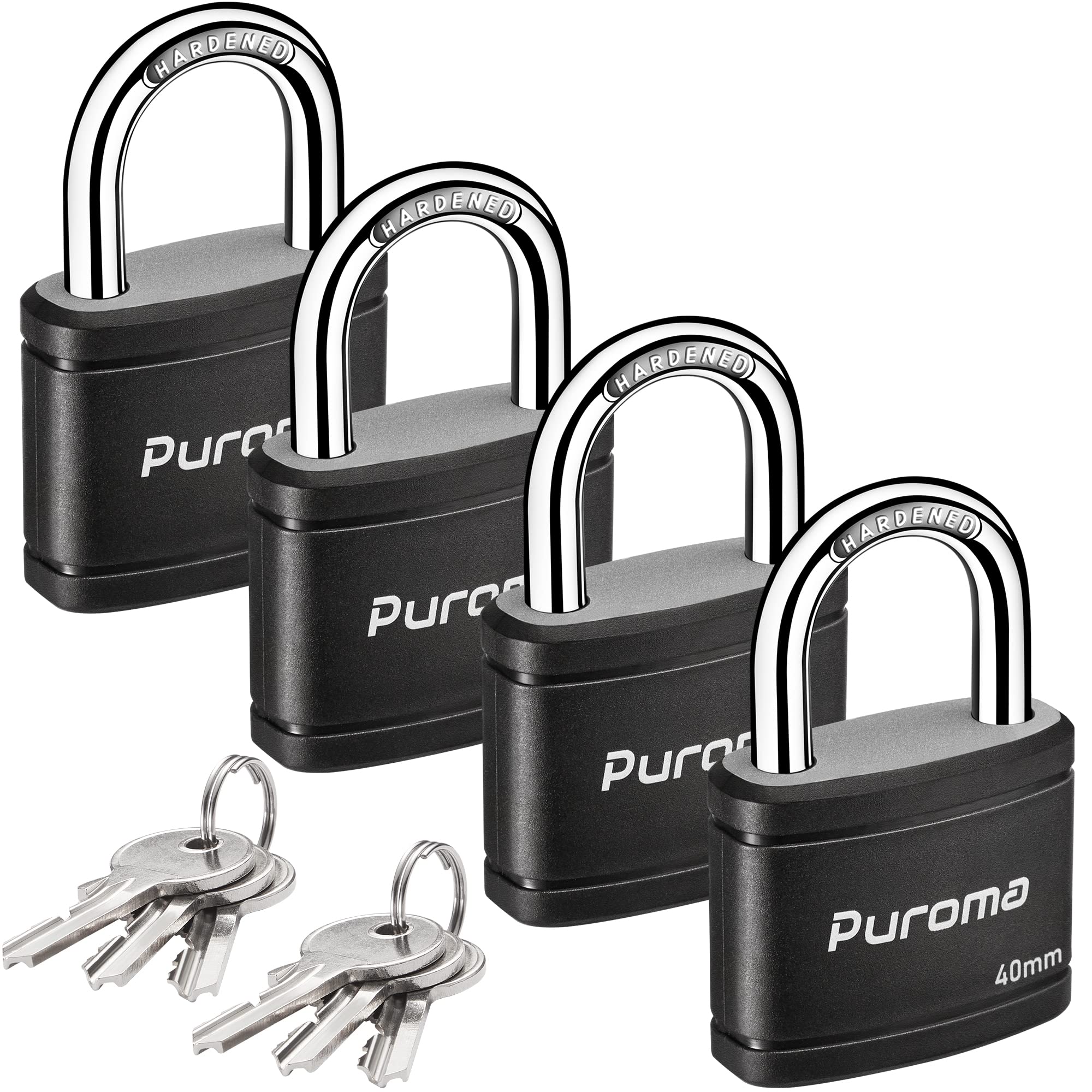 Puroma 4 Pack Keyed Padlock with 6 Keys Alike, 1.1