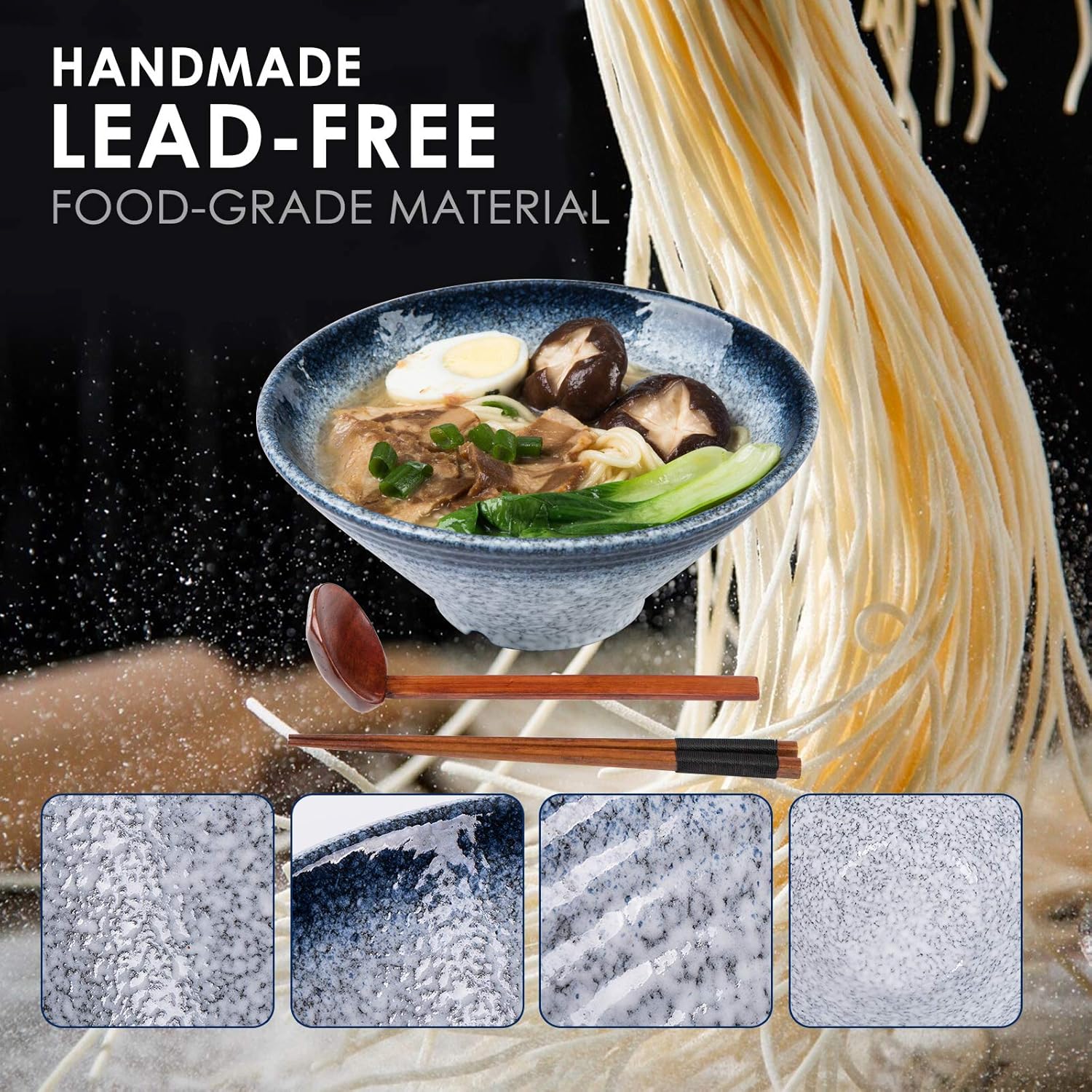 Porcelain Ramen Soup Bowl Set, 2×900ml 14 Piece Large Noodle Bowls with