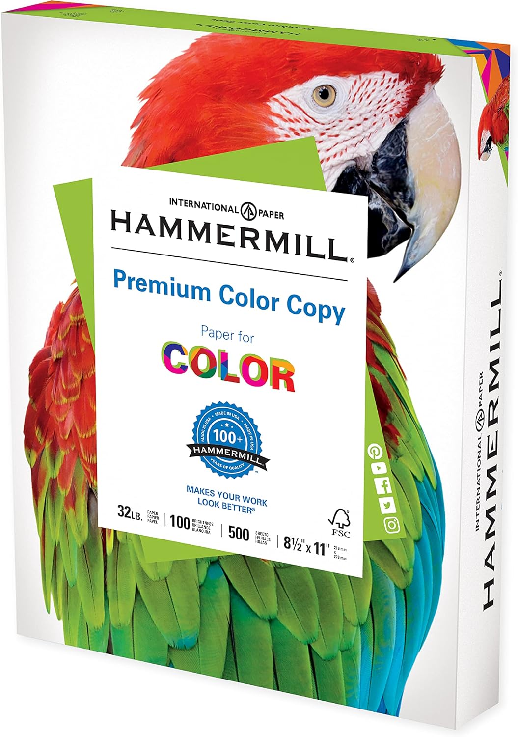 Hammermill Printer Paper, Premium Color 32 Lb Copy Paper, 8.5 x 11 - 1 Ream (500 Sheets) - 100 Bright, Made in the USA, 102630: Office Products