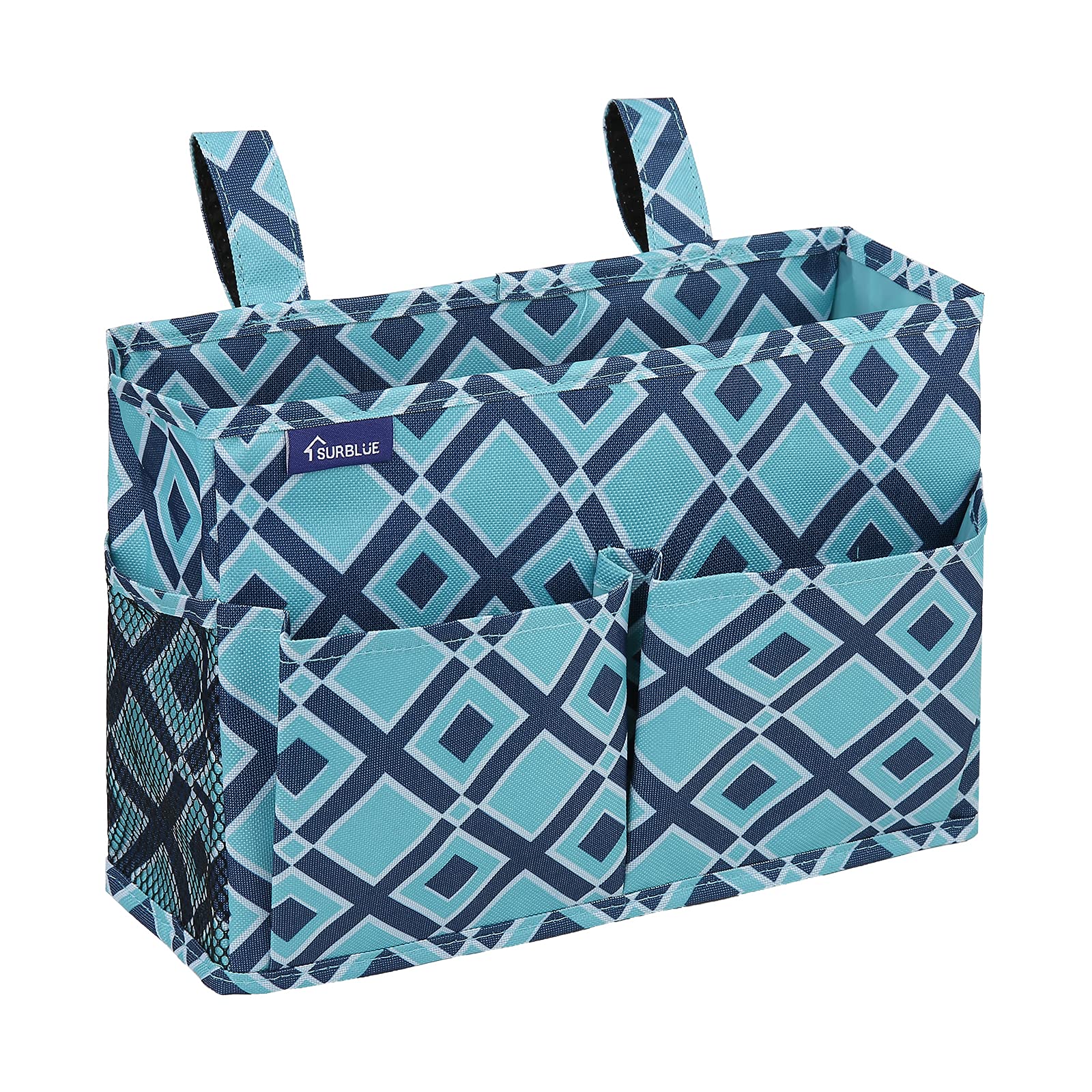 Surblue Caddy Hanging Organizer Bedside Storage Bag for Bunk and Hospital Beds, Blueplaid, Small