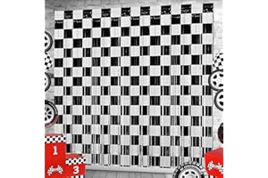 PARTYZOA Race Car Foil Fringe Curtains Backdrop Birthday Party Decorations, 2 Pack 3.28 x 6.56 Ft Black White Foil Fringe Curtain Photo Booth Props Racing Car One Happy Dude Birthday Party Decorations