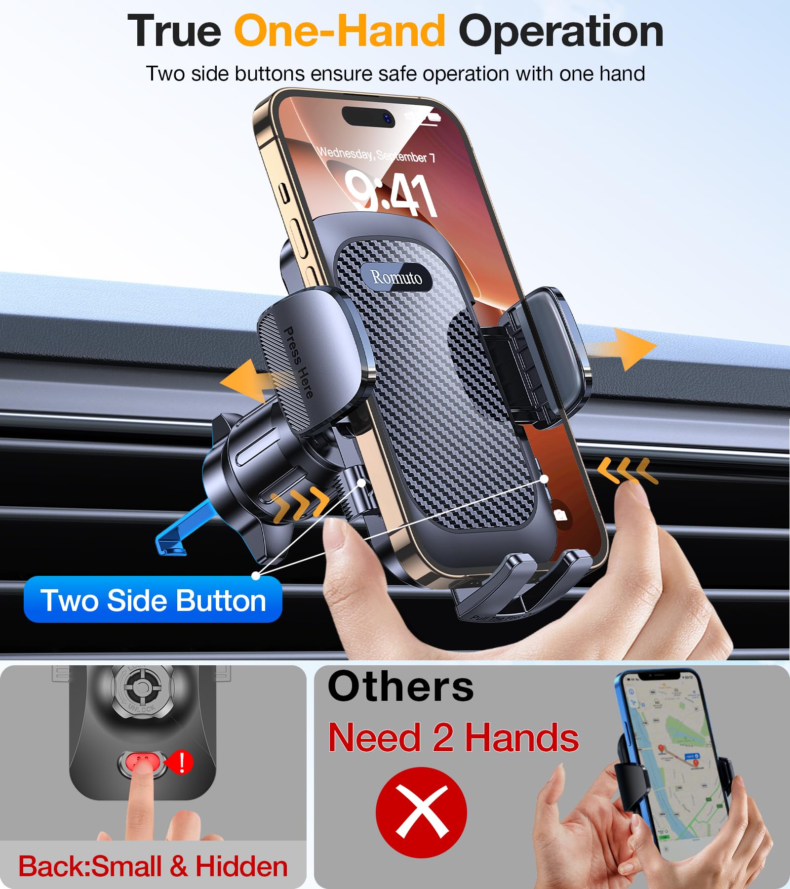 Romuto Phone Holders for Your Car Phone Holder Mount【Super Suction】Cell Phone Mount for Car Accessories for Women Men Dashboard/Windshield/Vent Truck Stand Wall Mounts for iPhone 17 Pro Max 16 Samsung