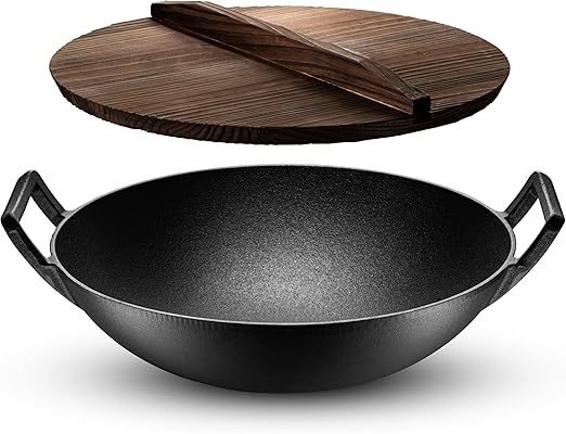 Amazon Com Klee Pre Seasoned Cast Iron Wok With 2 Handles And