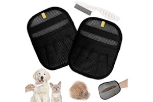 1 Pair Pet Hair Removal Gloves, Reusable Five-Finger Electrostatic Grooming Remover Gloves with Comb Magic Brush Tool Supplie