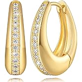 PWQIEE Gold Hoop Earrings for Women 14K Gold Hoop Earrings for Women Hoops Earring for womens Shape with a Line of Accented Bright Cubic Zirconia Cute Dainty Trending Hoops Earring for Womens 23mm