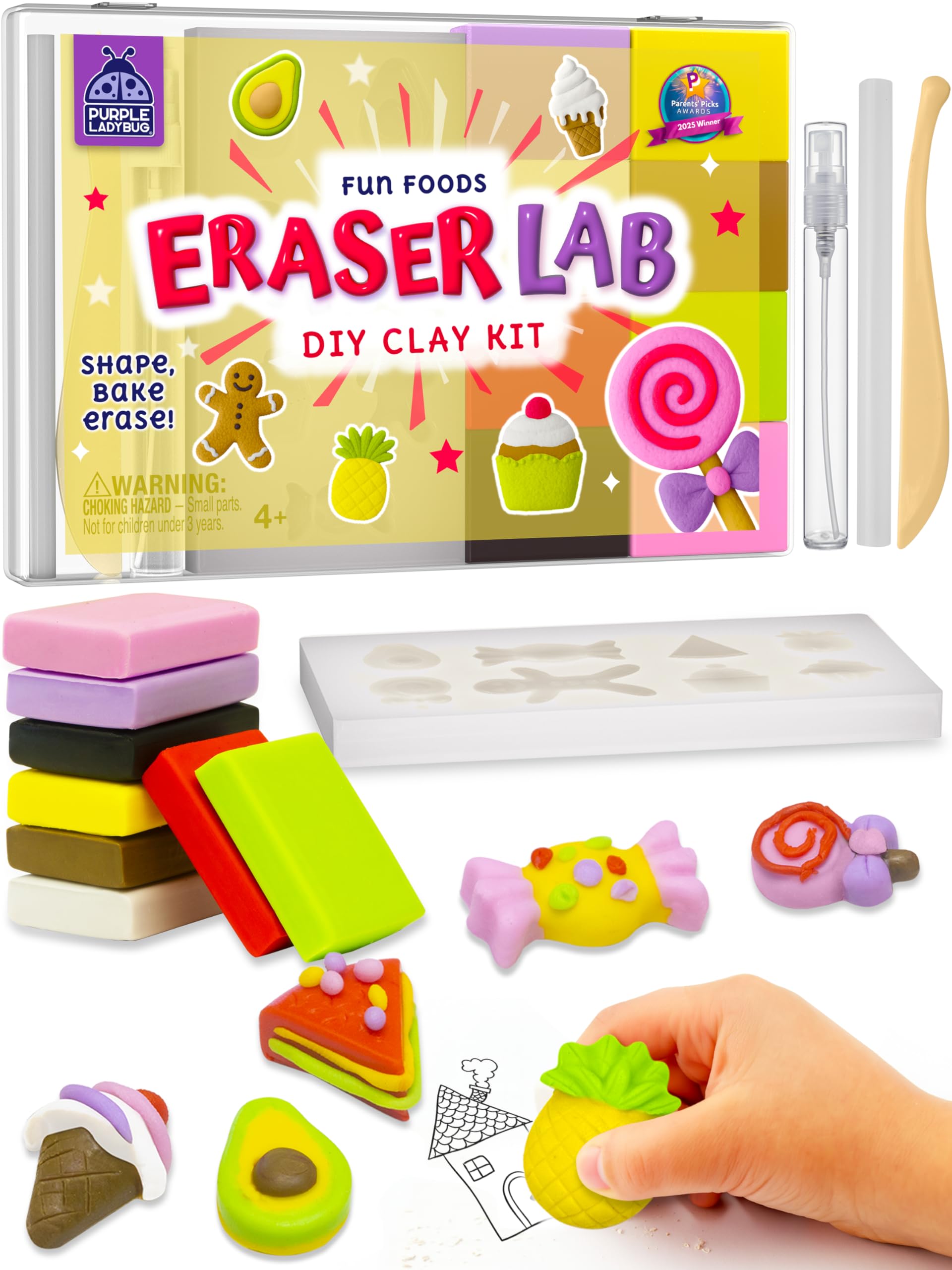 Eraser Lab Make Your Own Erasers for Kids - Fun Food Theme - Create Custom Erasers for Classroom & Crafting - 6 Year Old Girl Gifts, Birthday Gift for Ages 4 5 6 7 8 9 - Creative Educational Activity