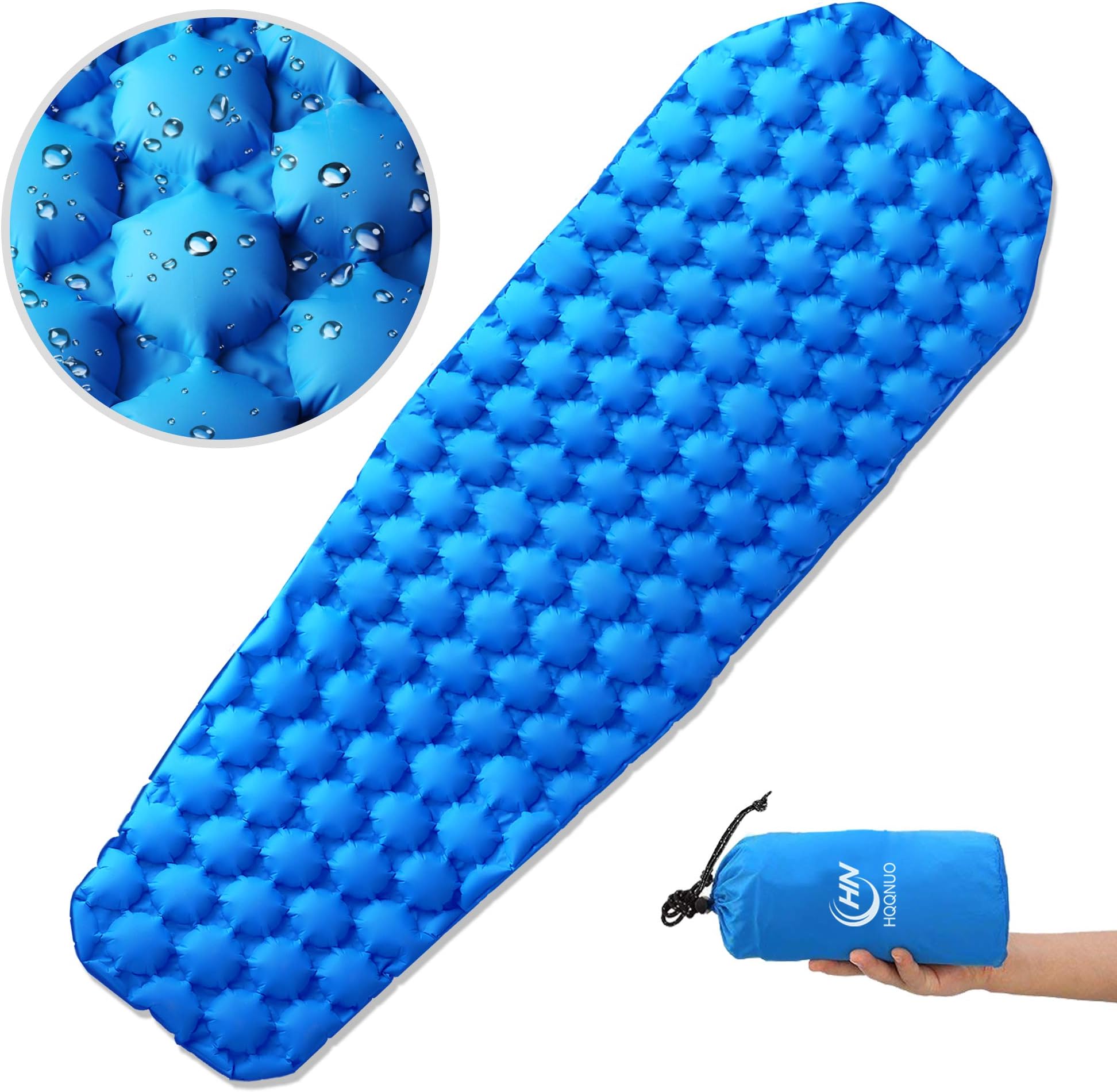 Inflatable Sleeping Mat, Waterproof Camping Mattress Ultralight Sleeping Pad Double-Sided Folding Inflating Air Sleeping Pad Single Bed with Pillow Repair Kit for Backpacking Hiking Camping Traveling