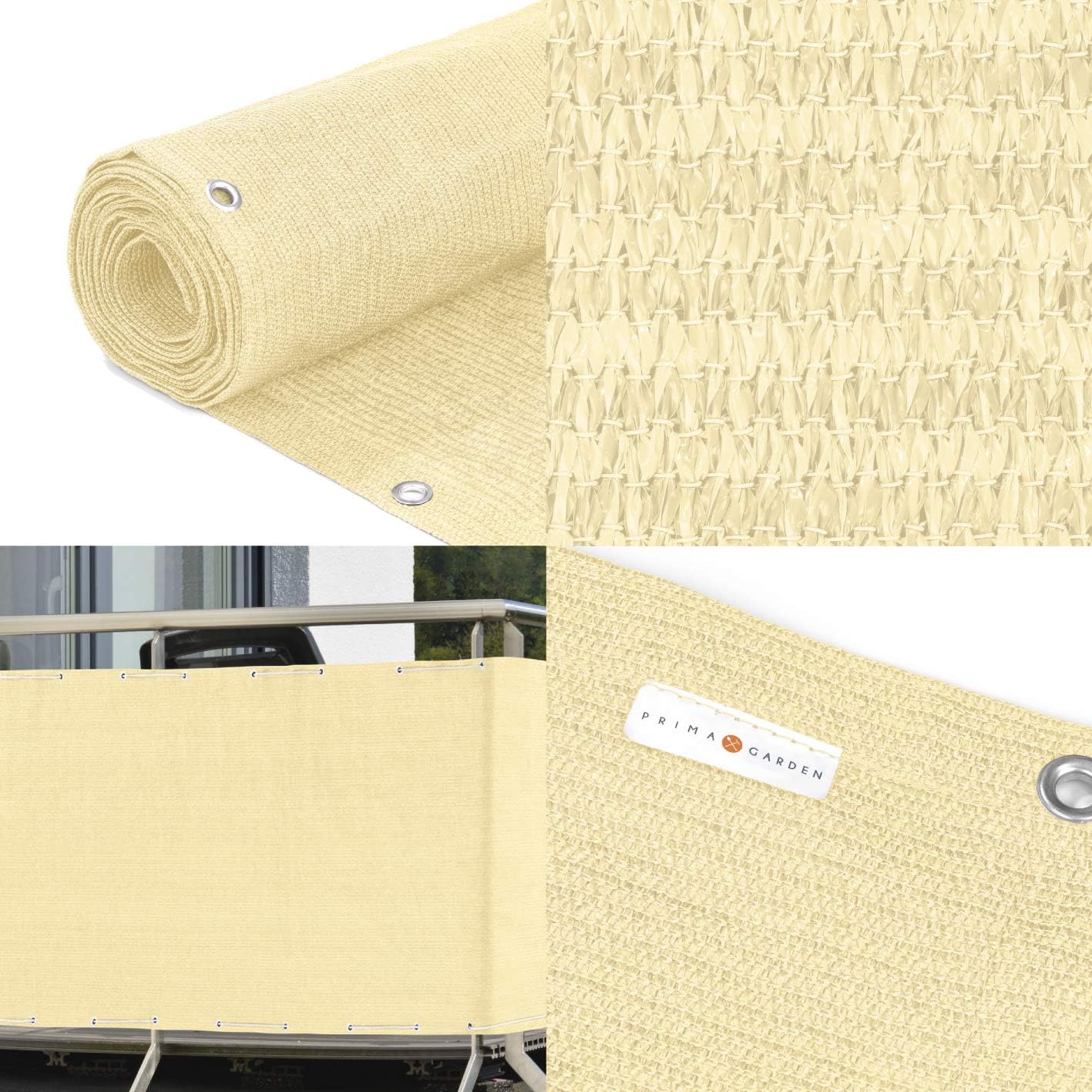 PRIMA GARDEN Balcony privacy and wind protection in cream, 500 x 90 cm, wrinkle weatherproof, UV-resistant, robust, opaque - Image 5