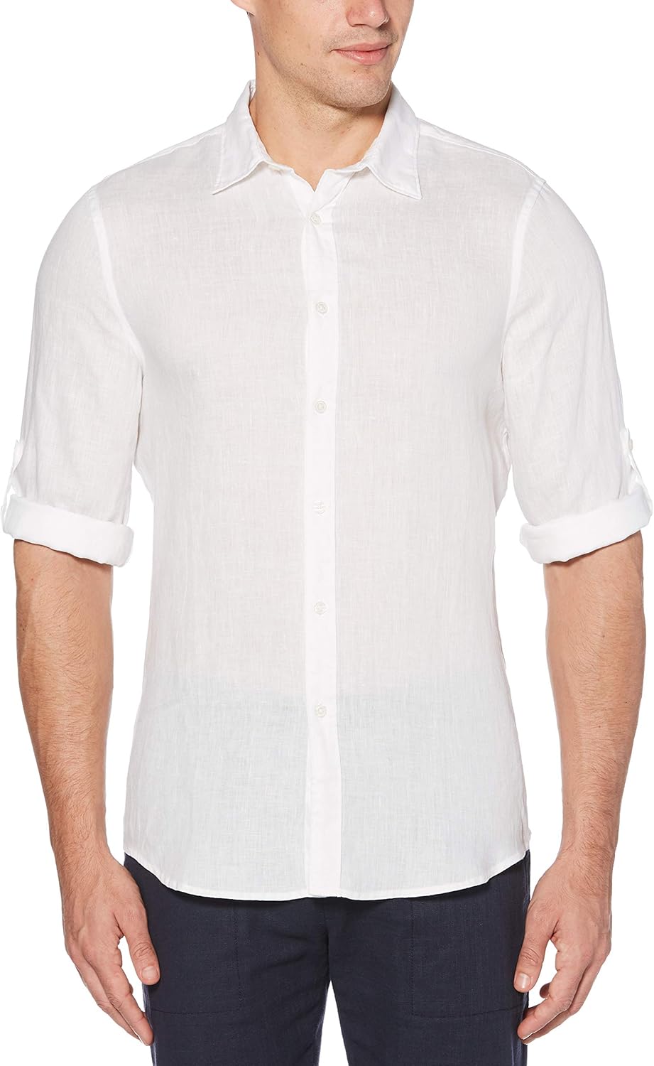 Perry Ellis Men's Long Sleeve Solid Linen Button-up Chambray Shirt at  Men’s Clothing store