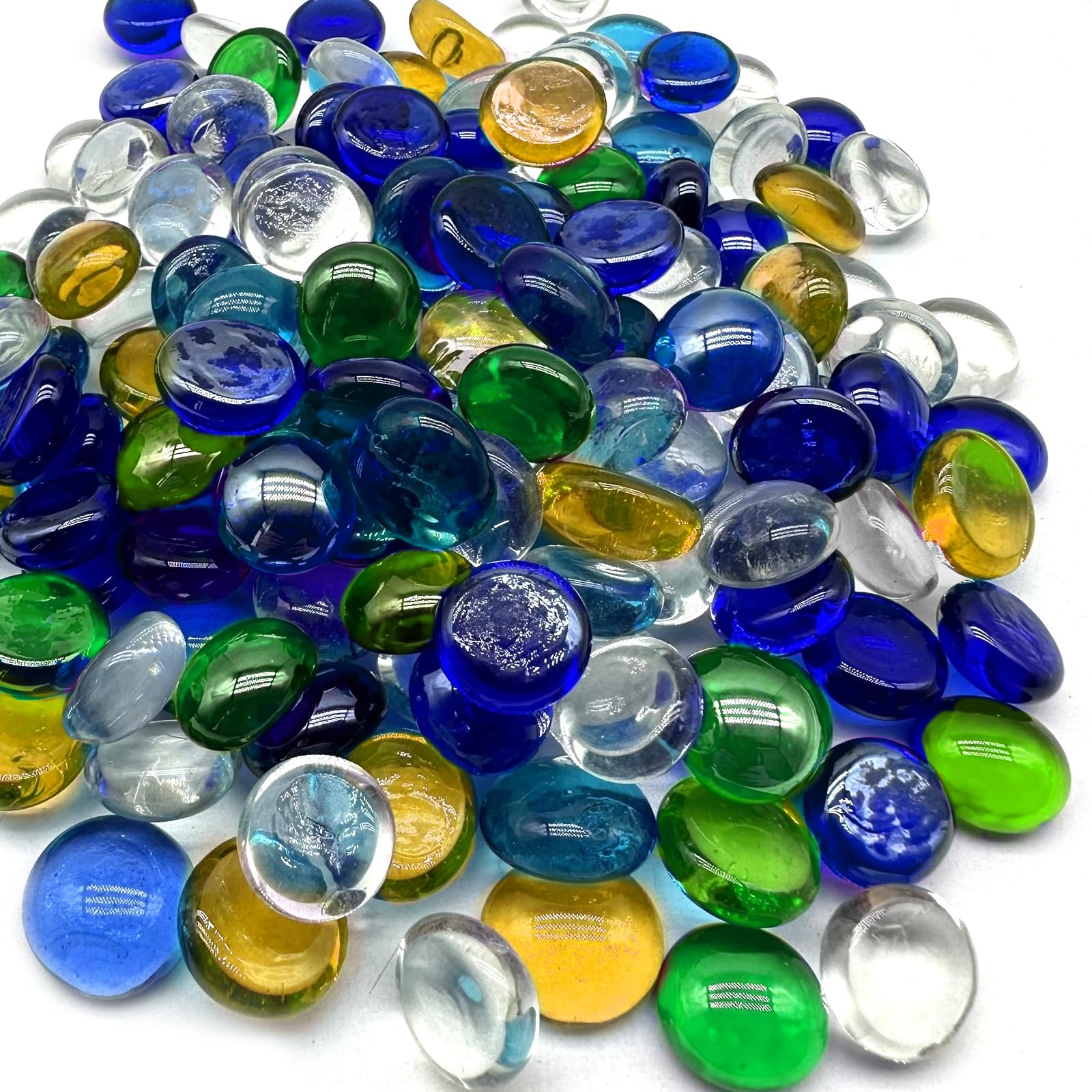 Glass Pebbles - 0.95KG Mixed Color Flat Marble Stones Beads, Artificial Crystal Gemstones Fire Decorative Glass Beads for Vase Filler, Aquarium, Mosaic Tiles, Landscaping,Garden Flowerpot (190-200PCS)