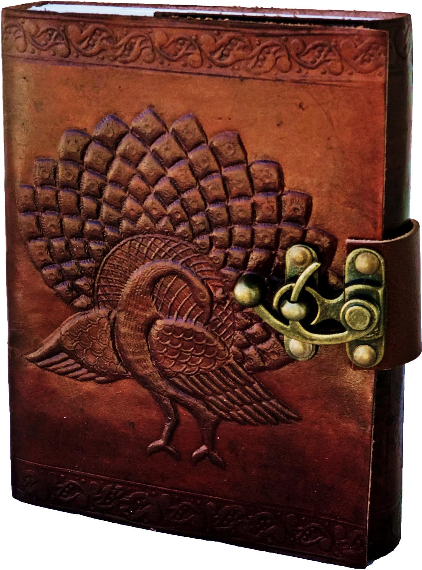 Prastara Genuine Handmade Leather Journal Peacock Embossed Diary for Men Women Gift Travel Office Journal | 200 Pages 5 x 7 Inches
