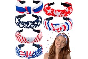 Fulasiteu 6pcs 4th of July Headband for Women, Fourth of July Red White and Blue Knotted Wide Top Knot American Flag Patriotic Headbands, 4th of July Accessories Memorial Independence Day Party Favors