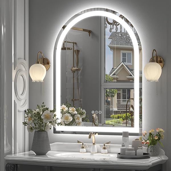 CHARMOR 24X32 ARCHED LED BATHROOM MIRROR WITH LIGHTS,...