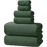 REDKISS 6-Piece Bath Towel Set - 2 Washcloths, 2 Hand Towels, 2 Bath Towels | Ultra-Fiber Coral Fleece, Super Absorbent, No Lint & No Fading | Perfect for Bathroom, Spa, Gym | Family -Olive Green