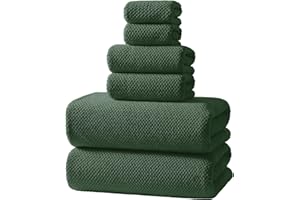 REDKISS 6-Piece Bath Towel Set - 2 Washcloths, 2 Hand Towels, 2 Bath Towels | Ultra-Fiber Coral Fleece, Super Absorbent, No Lint & No Fading | Perfect for Bathroom, Spa, Gym | Family -Olive Green