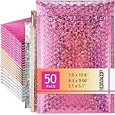 Ycxvacop 50 Pcs Metallic Bubble Mailer,Holographic Bubble Mailers,Poly Padded Envelopes,Self Seal Shipping Envelopes,Waterproof Cushion Envelope for Mailing Shipping Packing Small Business,3 Size