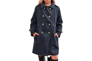 RRHSS Girls Winter Dress Coat Kids Fashion Button Down Lapel Jacket Outerwear with Pockets 5-14 Years