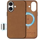 SHIELDON Top Grain Crazy Horse Genuine Leather Case for iPhone 16 6.1", Compatible with MagSafe, Updated Camera Button, Magnetic Wireless Charging Slim Non-Slip Shock-Absorbent - Crazy Horse Brown