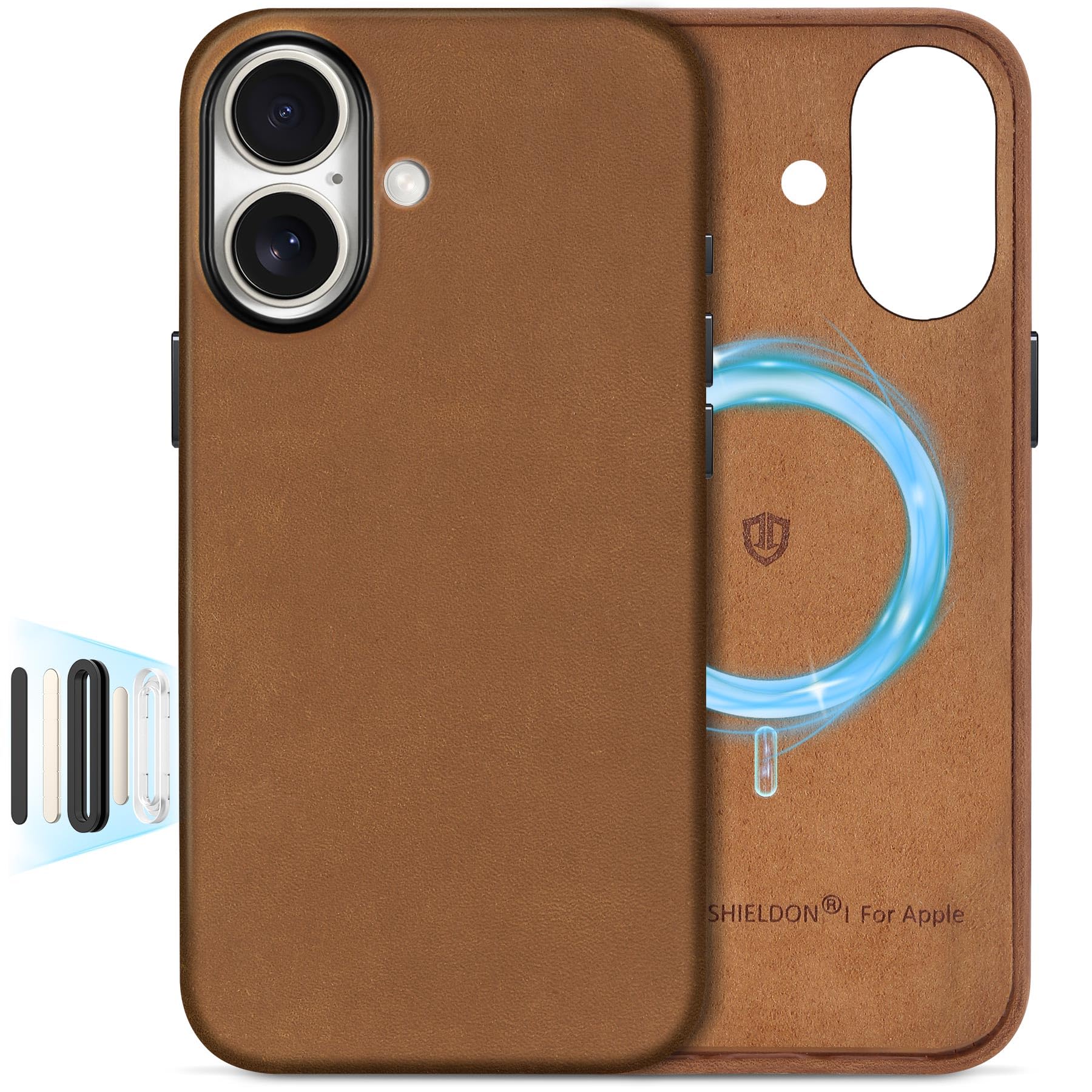 Photo 1 of SHIELDON Top Grain Crazy Horse Genuine Leather Case for iPhone 16 6.1", Compatible with MagSafe, Updated Camera Button, Magnetic Wireless Charging Slim Non-Slip Shock-Absorbent - Crazy Horse Brown