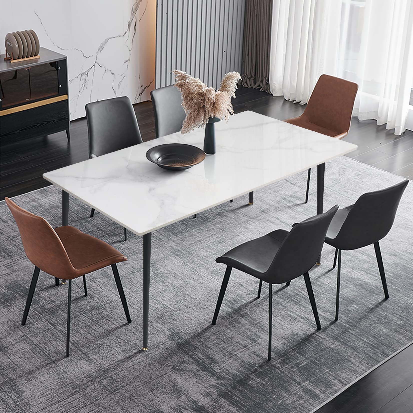 Photo 1 of ***** NO CHAIRS***Wisfor Sintered Stone Dining Table: 47.2x27.5 Inch White Kitchen Table with Metal Legs for Dining Room - 6-Seat Restaurant Table (No Chairs)