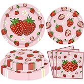FVEOCR 60PCS Strawberry Birthday Party Supplies Strawberry Theme Tableware Set Fruit Theme Birthday Party Decorations Sweet Berry Decor Honey Pink Plates 1st 2rd Baby Shower Serves 20