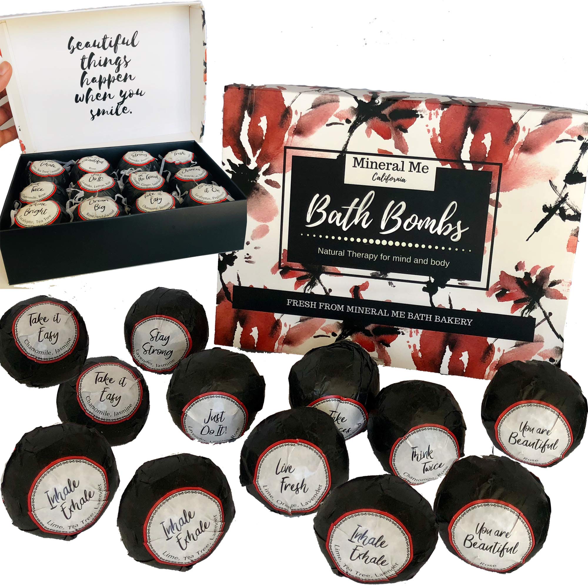 Bath Bombs for Women Relaxing with Inspirational Messages, 12 Natural and Organic Bath Bombs with Essential Oils & Skin Moisturizing Shea Butter. Birthday Gift, Appreciation Gift for Wife Girlfriend