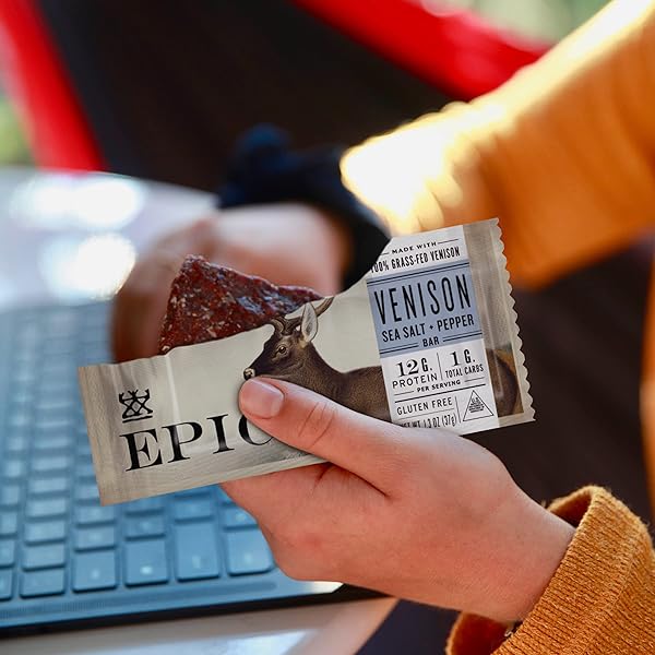 EPIC BARS, VENISON SEA SALT AND PEPPER BAR, KETO FRIENDLY, WHOLE30 APPROVED, GLUTEN FREE, 12 COUNT, 15.6 OZ