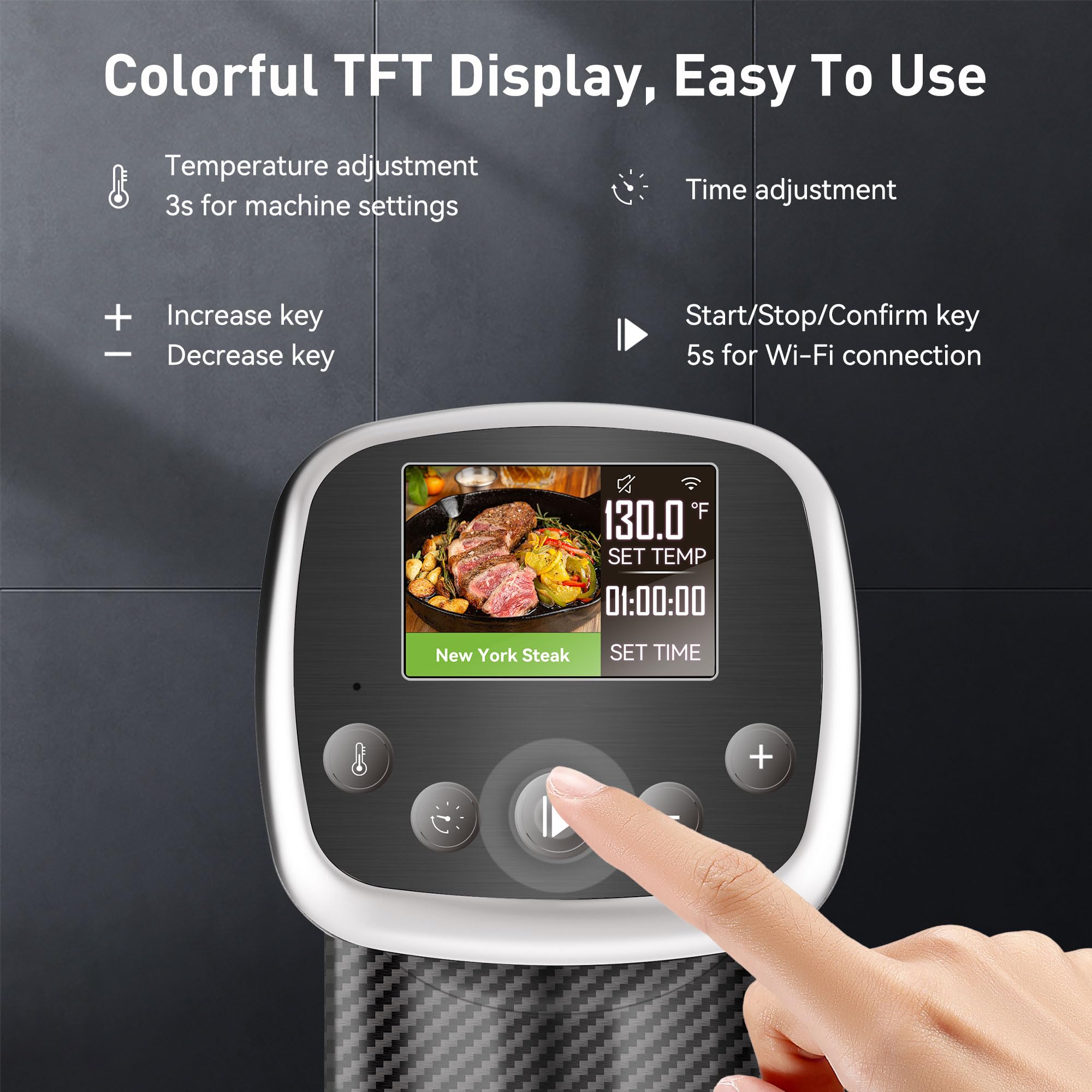 KitchenBoss Wifi Sous Vide Cooker: Sous Vide Machine Ultra-quiet 1100W Precision Cooking Machine Built-in TFT Recipes, IPX7 Waterproof Immersion Circulator Precise Temperature Control, Carbon Black