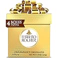 Ferrero Rocher, 4 Holiday Gift Boxes, Gourmet Milk Chocolate Hazelnut, Chocolate Gift Box, Individually Wrapped, 7.9 oz Each