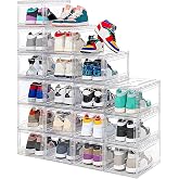 MMBABY 12 Pack Acrylic Clear Shoe Boxes, Ultra Clear Stackable Sneaker Display Cases with Magnetic Door, Professional Grade Shoe Display Case for Sneakers &amp; Boots, Fits Up to US Men's Size 15