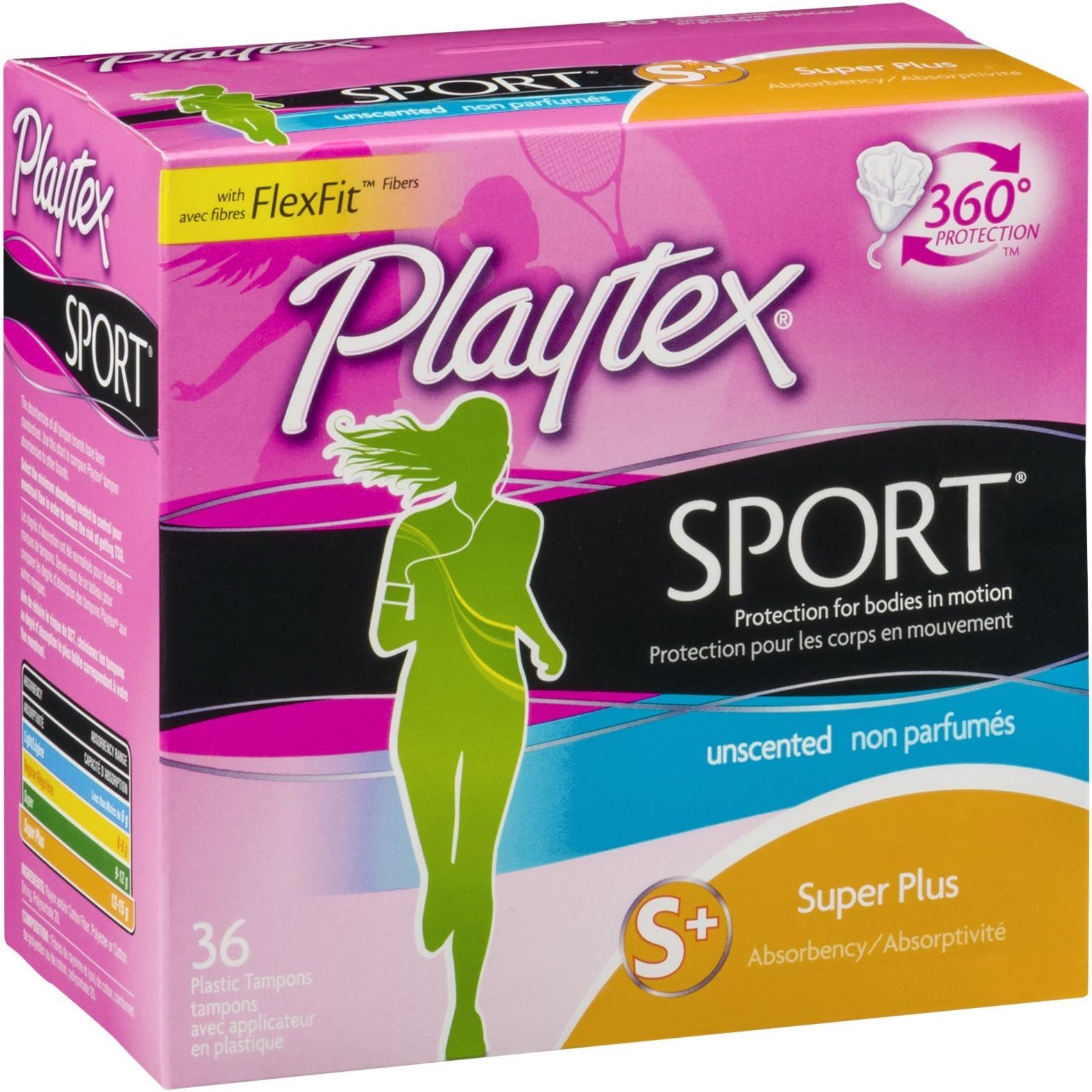 Playtex Sport Unscented Super Tampon 36 Ct, Pack of 3