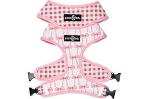 Lucy & Co. Cute Reversible Dog Harness Walking Halter - Best Designer Pet Harnesses for XS - XL Dogs - Padded Adjustable Vest for Easy Walking (Small, Ballet Bows - White & Pink Bows)