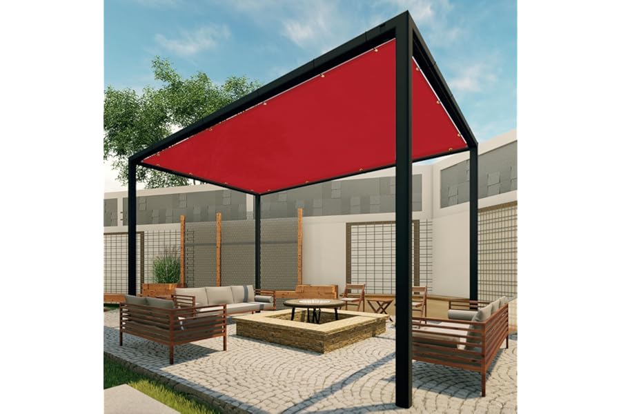 Patio Paradise 14' x 30' Sun Shade Cloth with Grommets Rectangle Shade Sail Canopy Pergola Cover with Straight Edge, UV Block Fabric for Backyard Deck Outdoor Activities, Red