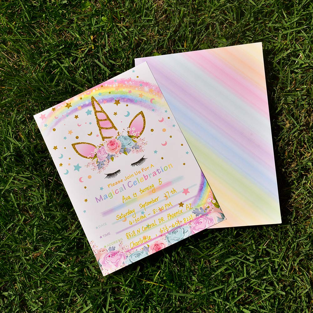 amztm magical unicorn party invitations with envelopes for