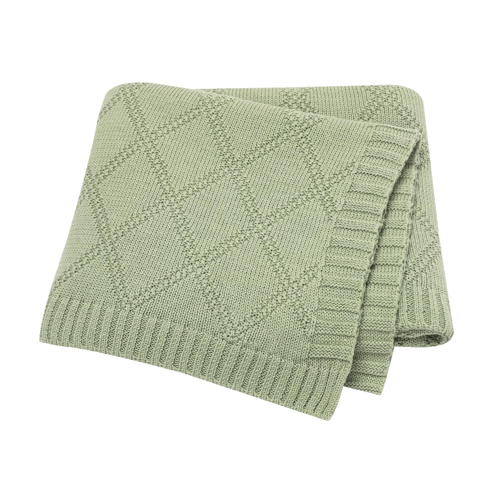 Hadetoto Baby Blanket Soft 100% Cotton Knitted Baby Cellular Blanket for Newborn Boy Girls - Light Green