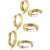 Jstyle 3Pairs Stainless Steel Mens Womens Hoop Earrings Huggie Ear Piercings Hypoallergenic 12/16/20mm