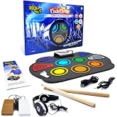 MUKIKIM Rock And Roll It - CodeDrum. Roll Up Portable Drum Set for Kids &amp; Adults. Electronic Silicone Rainbow Drum Pad | Headphones | Pedals | Drum Sticks | Play-By-Color Rhythm Booklet Included