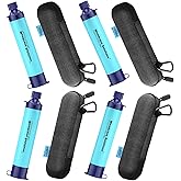 Membrane Solutions 4 Pack Water Filter Straw with 4 Storage Case, Water Filter Cover, Portable Personal Water Purifier Straw Protective Carrying Bag, for Travel Survival Emergency Preparedness