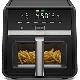 Chefman Air Fryer TurboFry 9-Qt, 6-in-1 High-Powered 450°F Cooking for Crispier French Fries, Chicken, and Onion Rings, XL Windowed Basket, Air Fry, Bake, Broil, Reheat, Dehydrate, Defrost – Black